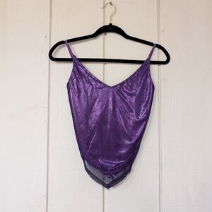 Y2K Charlotte Russe Metallic Purple Open Back Top Fairy Festival Handkerchief M